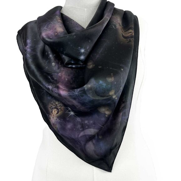 Shooting Stars & Arrows Purple Square Silk Scarf - Picture 2 of 12